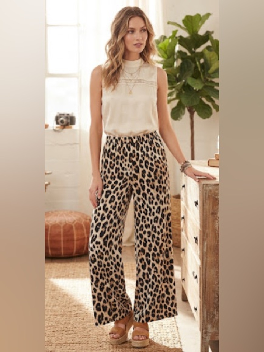 Leopard Palazzo Wide Leg Pants No Tags See Measurement. Boho Retro Hollywood